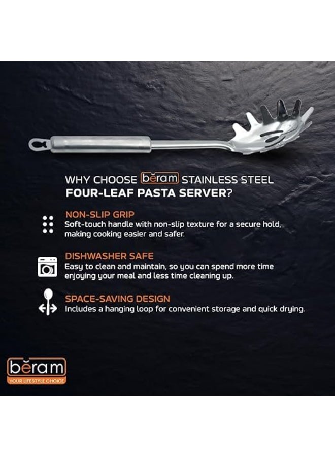 BERAM Pasta Scoop Spatula – Spaghetti Server with Four Leaf Design Handles – Food Grade Kitchen Utensil, Compact Cooking Tool, Mirror Finish Serving Spoon - Image 5